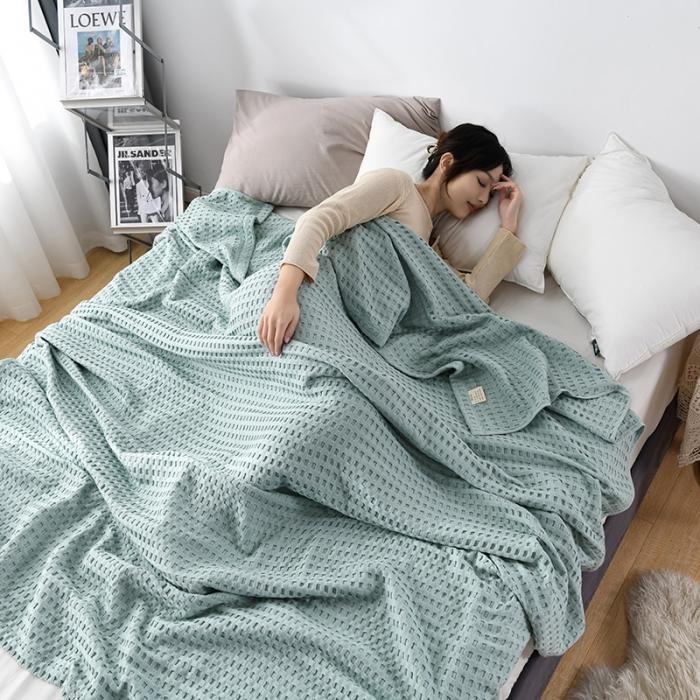 Manta de algodón a cuadros para cama de gofres de verano, colcha fina de punto, cubrecamas para el hogar y el Hotel, mantas verdes y rosas