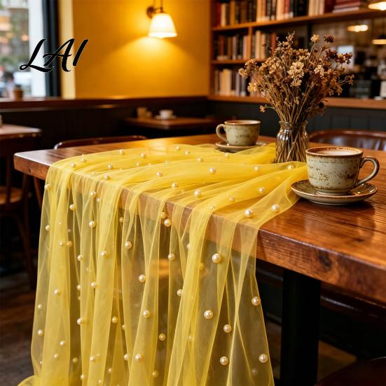 Versatile Table Runner for Holidays Faux Pearl Runner Sheer Tulle Washable Dining Room Elegant Overlay Weddings Holiday Parties Dreamy Decor