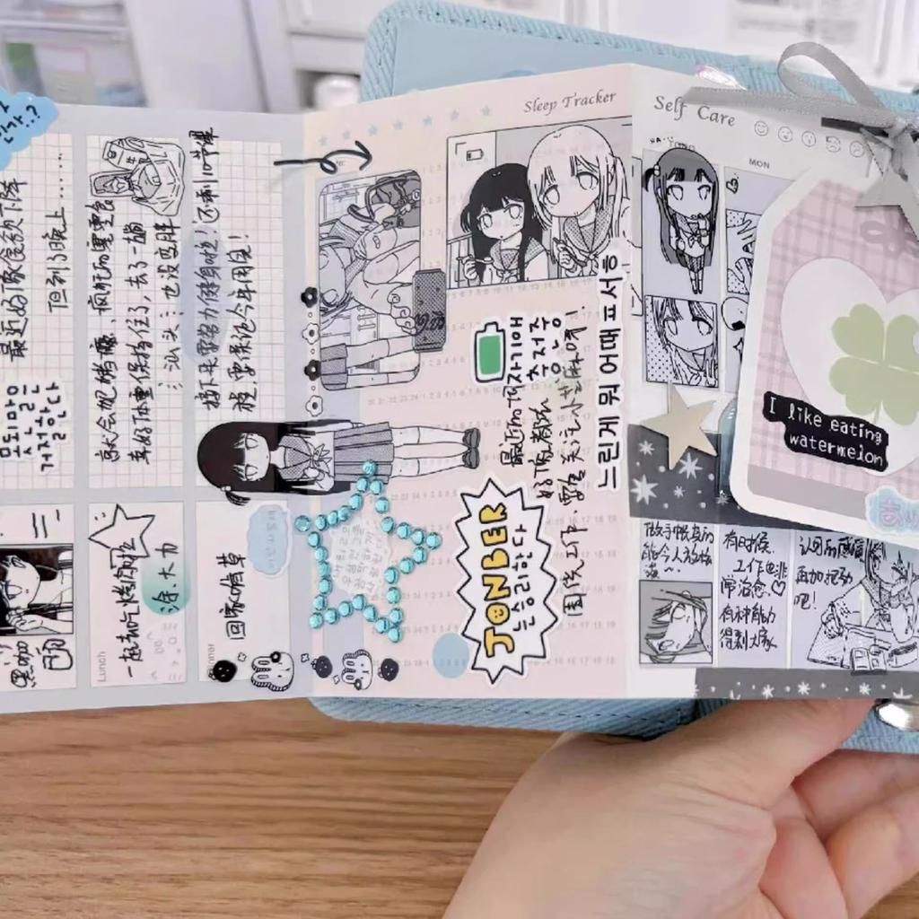M5 5 Holes Pink Blue Love Cowboy Loose leaf Ledger High Beauty Portable Pocket Notebook