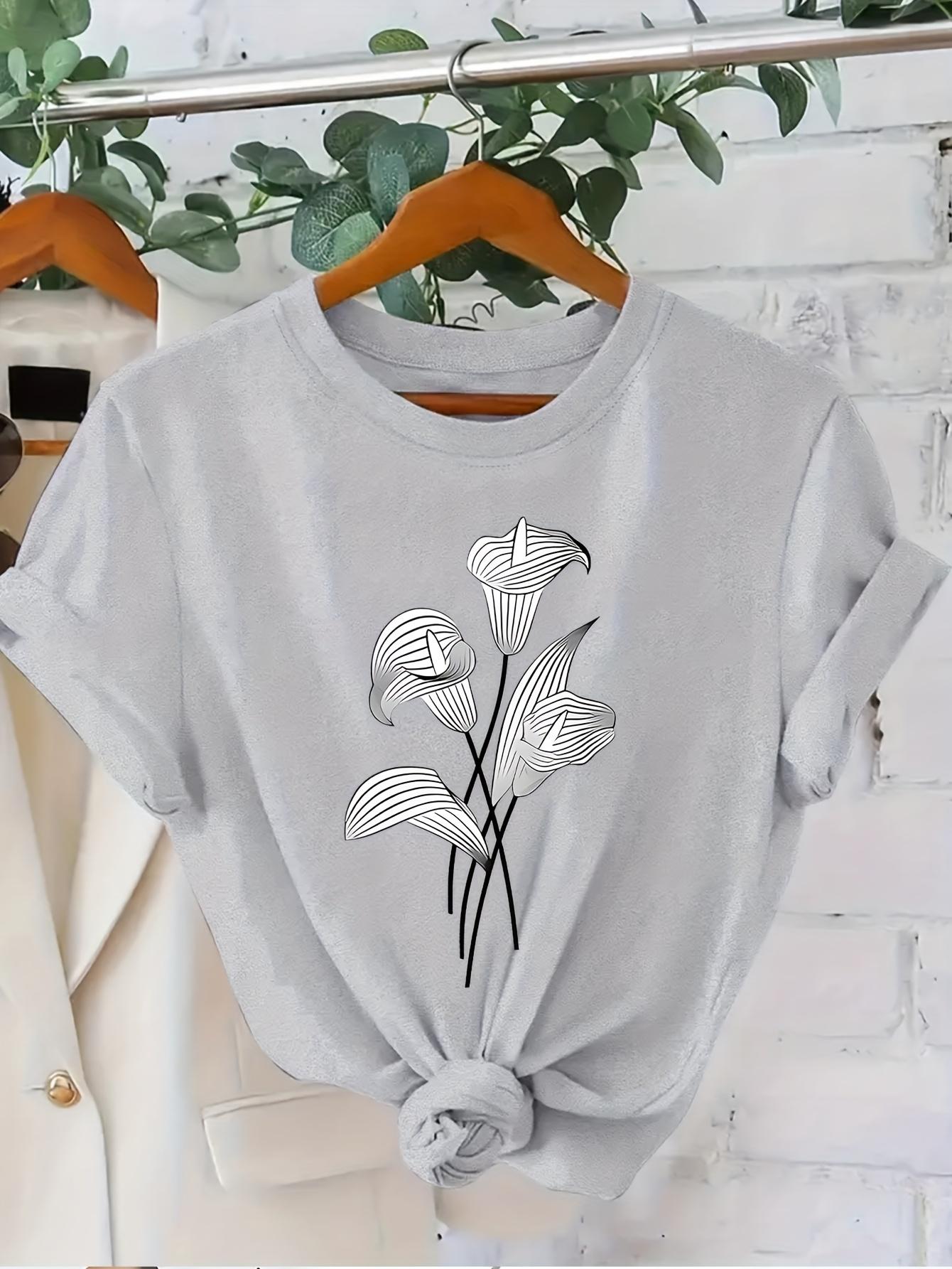 

Женская повседневная футболка с коротким рукавом и цветочным принтом в стиле лайн-арт. Минималистичный дизайн. Универсальный топ для любого сезона. Элегантный стиль. Мода 4XL