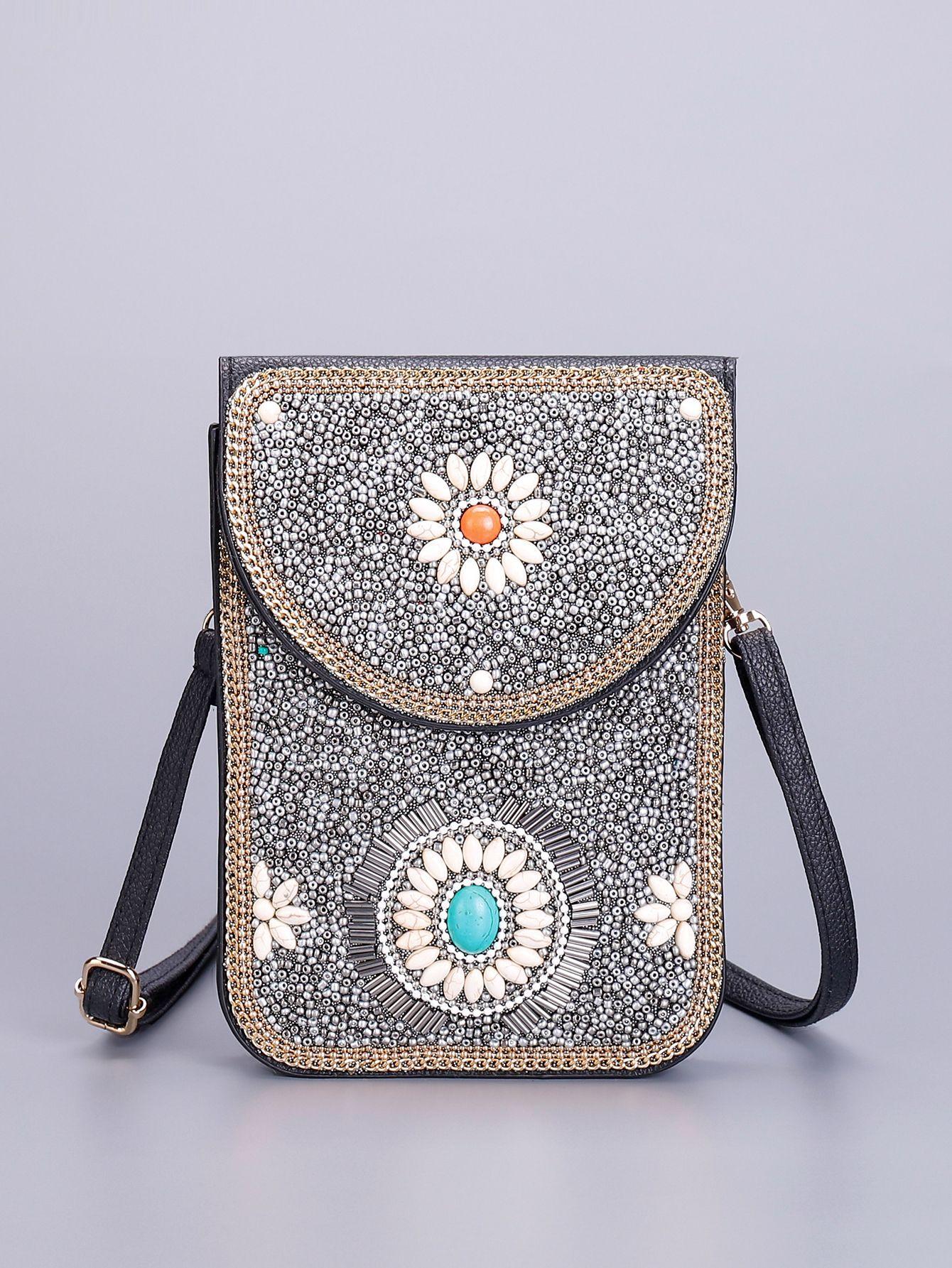 

Butterfly & Flower Pattern Retro Ethnic Style 2026 New Handmade Beaded PU Crossbody Mini Phone Bag Women s Shoulder Purse 18.5 1 13cm