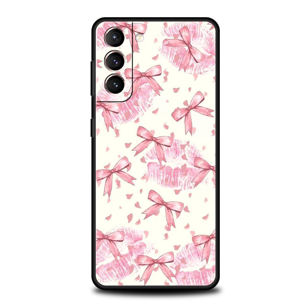 Phone Case Cover for Samsung Galaxy S25 Edge S24 S23 S22 S20 S21 FE Ultra S10 S10E Plus 5G Soft TPU Bow-Knot Pink Bow Pattern