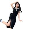 French polo collar split arm skirt women's new summer design sense niche medium and long dress