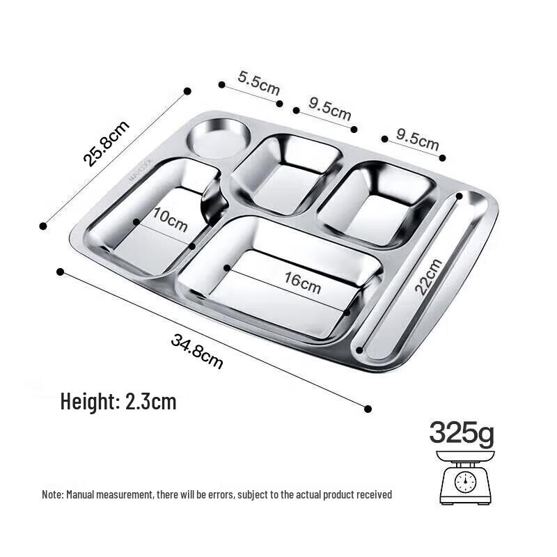 

304 Stainless Steel 6-Compartment Divided Lunch Plate
