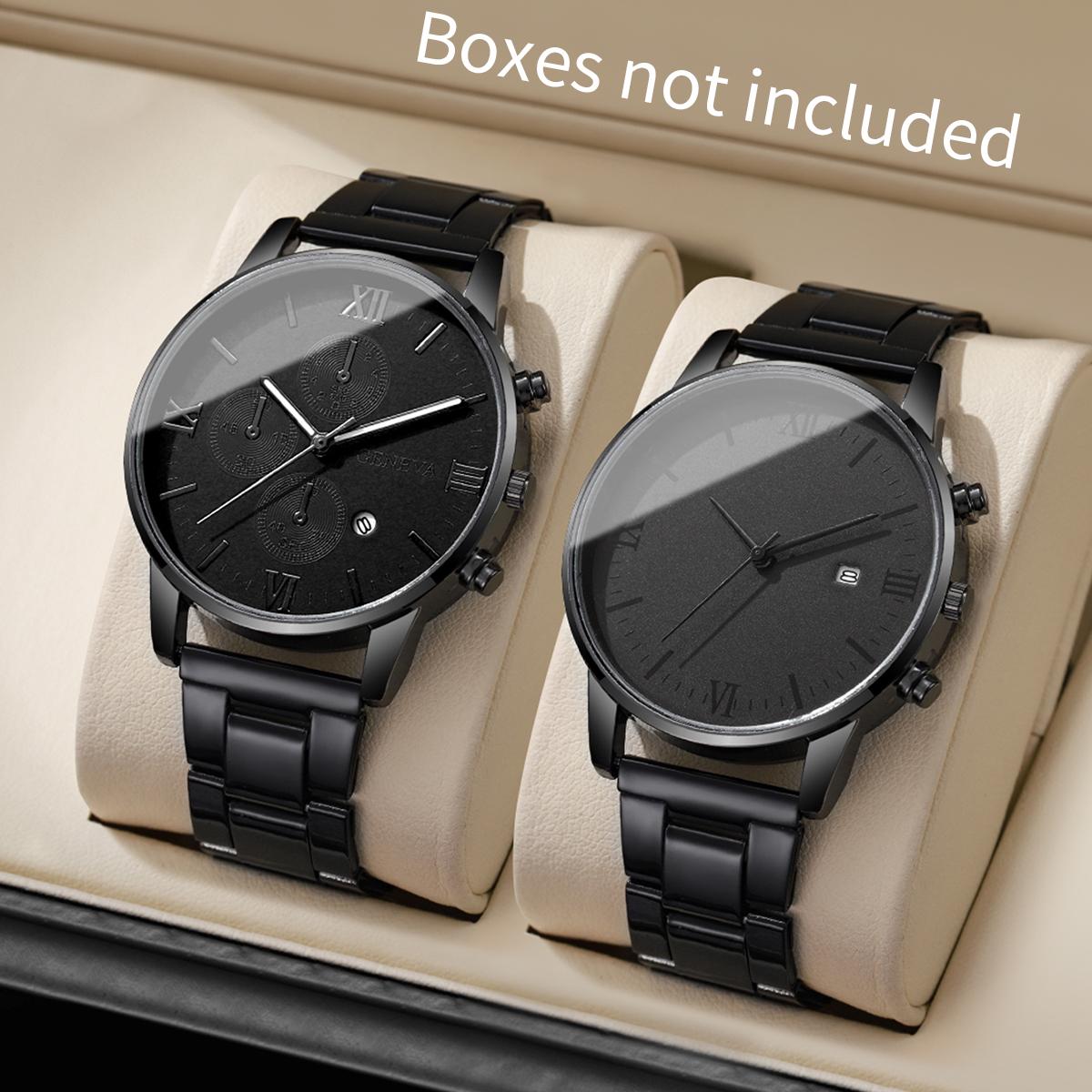 

2 шт./набор Мужские деловые часы Простой римский циферблат Мужские календарные кварцевые комбинированные часы (Нет коробки)