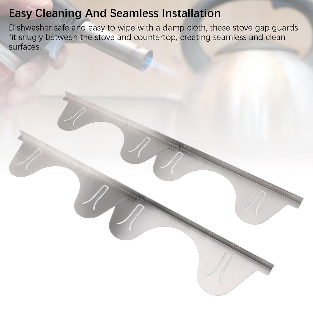2 Pairs Stove Gap Cover Stainless Steel Retractable Stove Oven Gap Filler Guard Kitchen Counter Side Gap Silver 35cm to 70cm