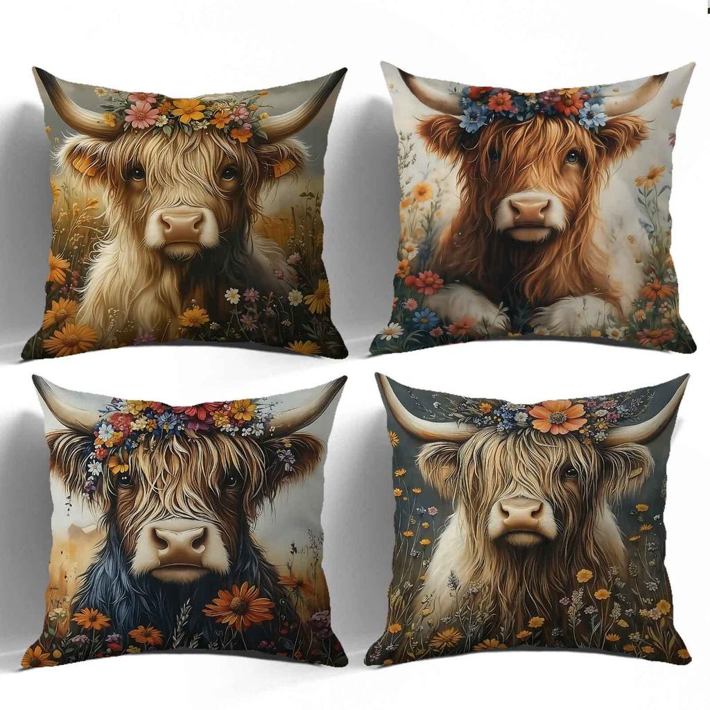 Scottish farm dairy cow pattern printing pillow cover Short plush Suitable living rooms bedrooms sofas throw cushion cover