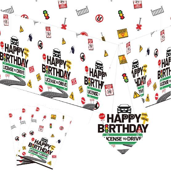 Drivers License 16th Birthday Party Tablecloth Decorations for Boys, 3PCS New Driver Car Road 16th Birthday Table Cover Decor, Rectangular Party