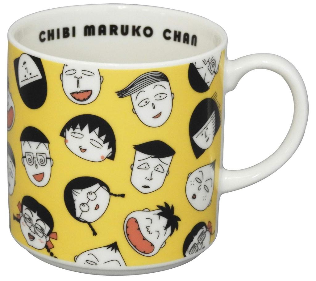 Chibi Maruko-chan" Mug, 350ml, Face Pattern, Yellow, Made in Japan, Yamaka Shoten, CM12-11
