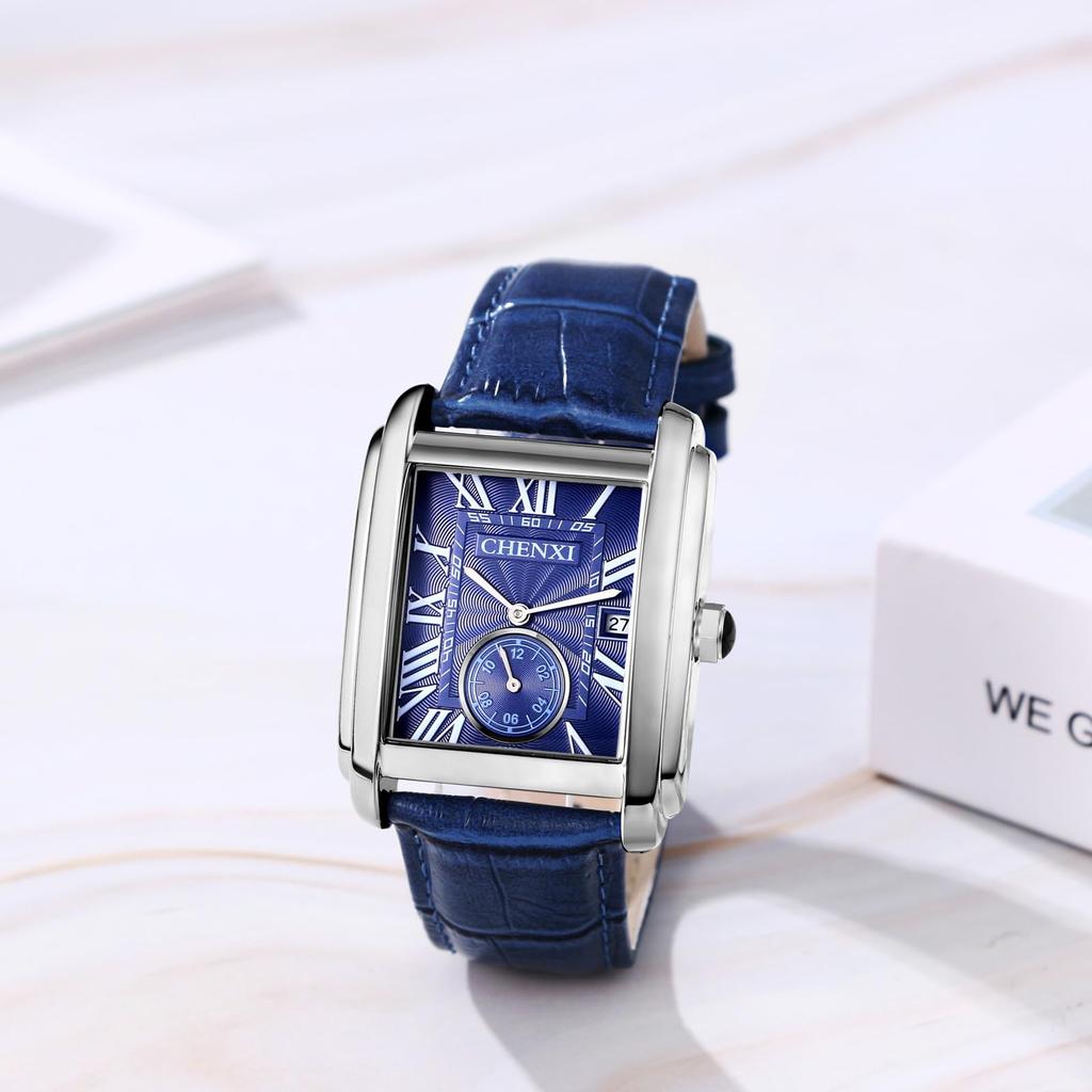 Watch with Leather Strap and Square Roman Analog 3ATM Water Stylish Quartz Business Fashion Accessory Perfect Gift for and Day Men's Antique-Style