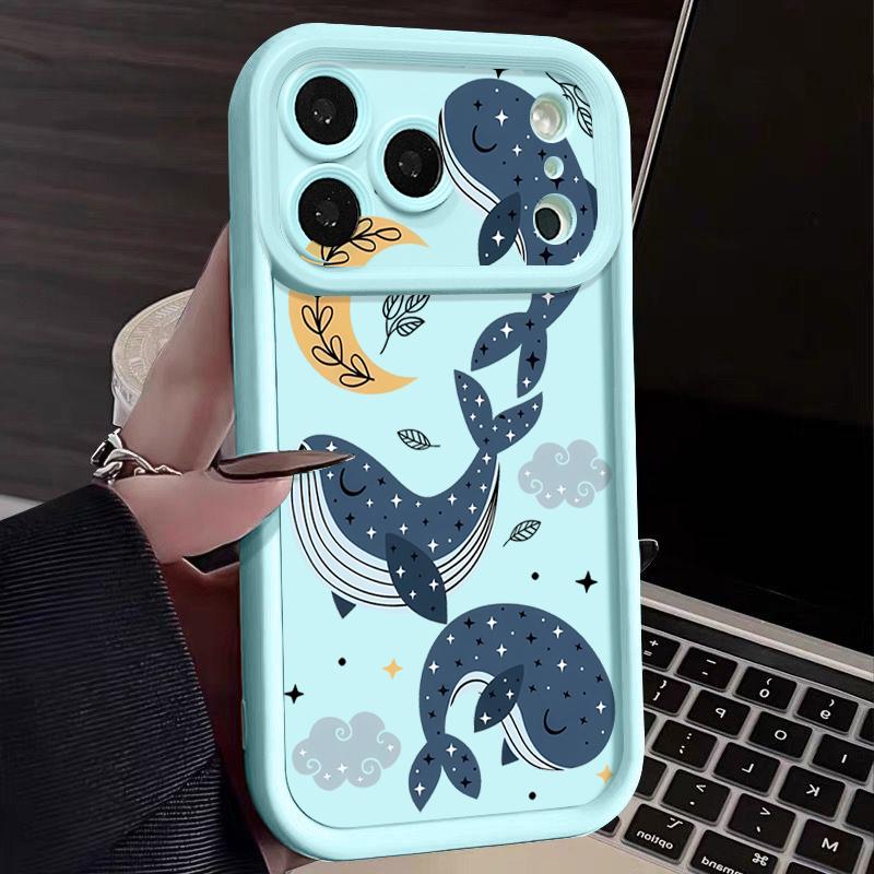 Cartoon Whale Patterned Phone Case For iPhone 17 Pro Max Air 16e 16 15 14 Pro Max 13 12 Pro 16 15 Plus Shockproof Silicone Cover