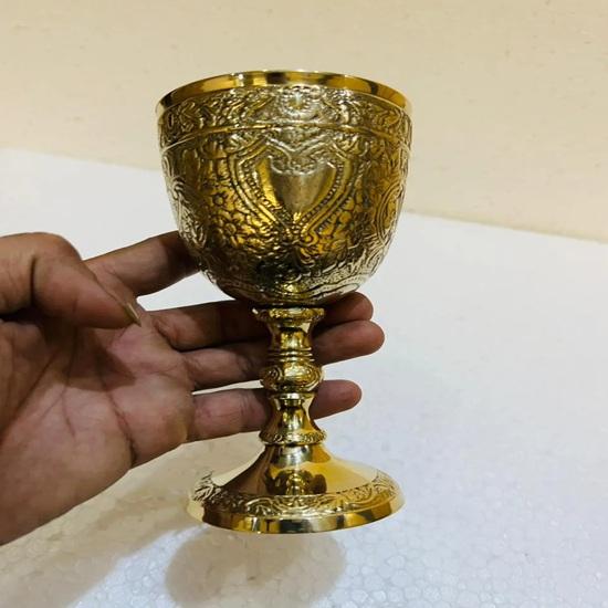 15.24 Cm Hand-Engraved Royal Brass Wine Goblet Polished Gold Cup Weddings, Housewarmings Birthdays, Anniversaries Gift