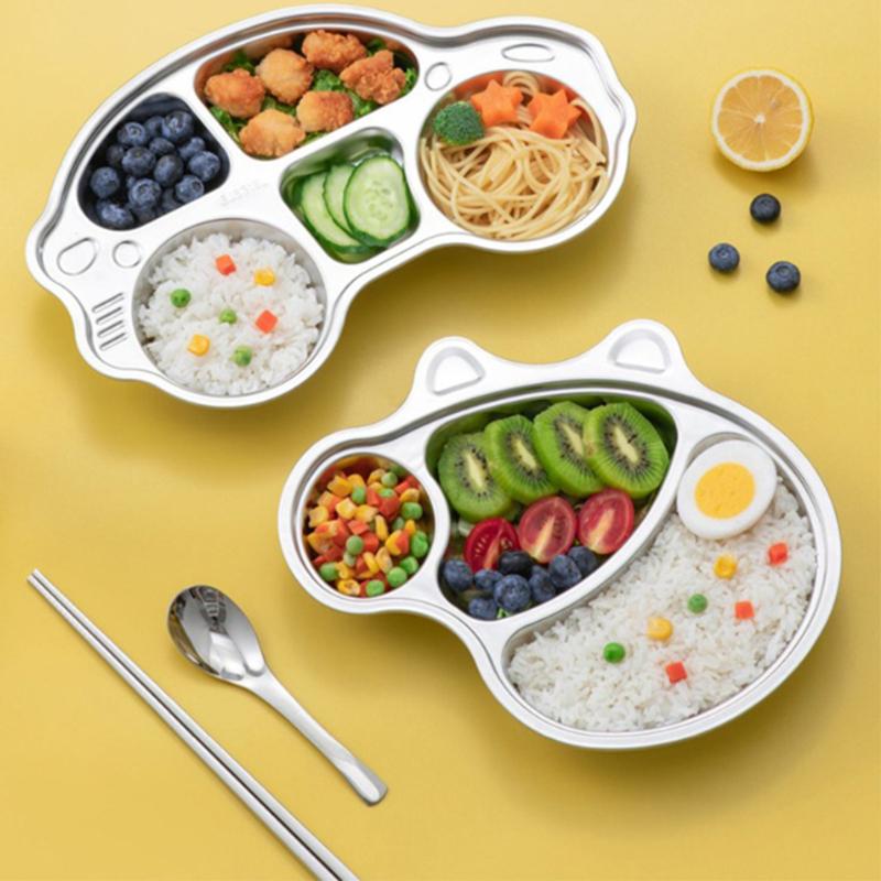 Stainless Steel Plate For Children,Canteen Divided Plate,3Grid,5Grid Dinner Plates,Dinnerware Set, Dinner Tableware
