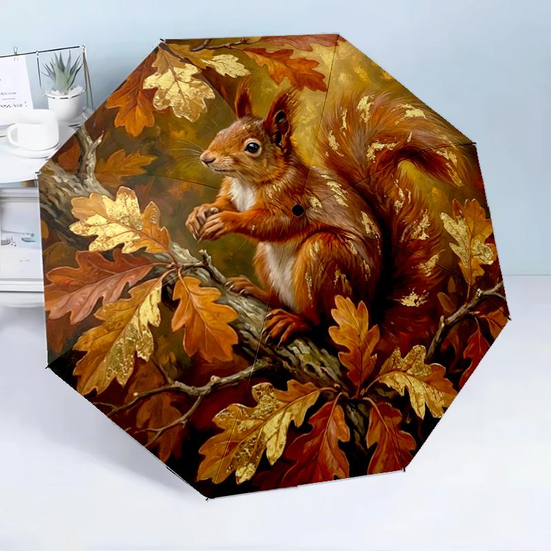 Squirrel And Acorns Stained Glass 8-Frame for Travel, Camping, Casual Lightweight Portable Umbrella, Essential for Every Family Holidays Birthday Gift