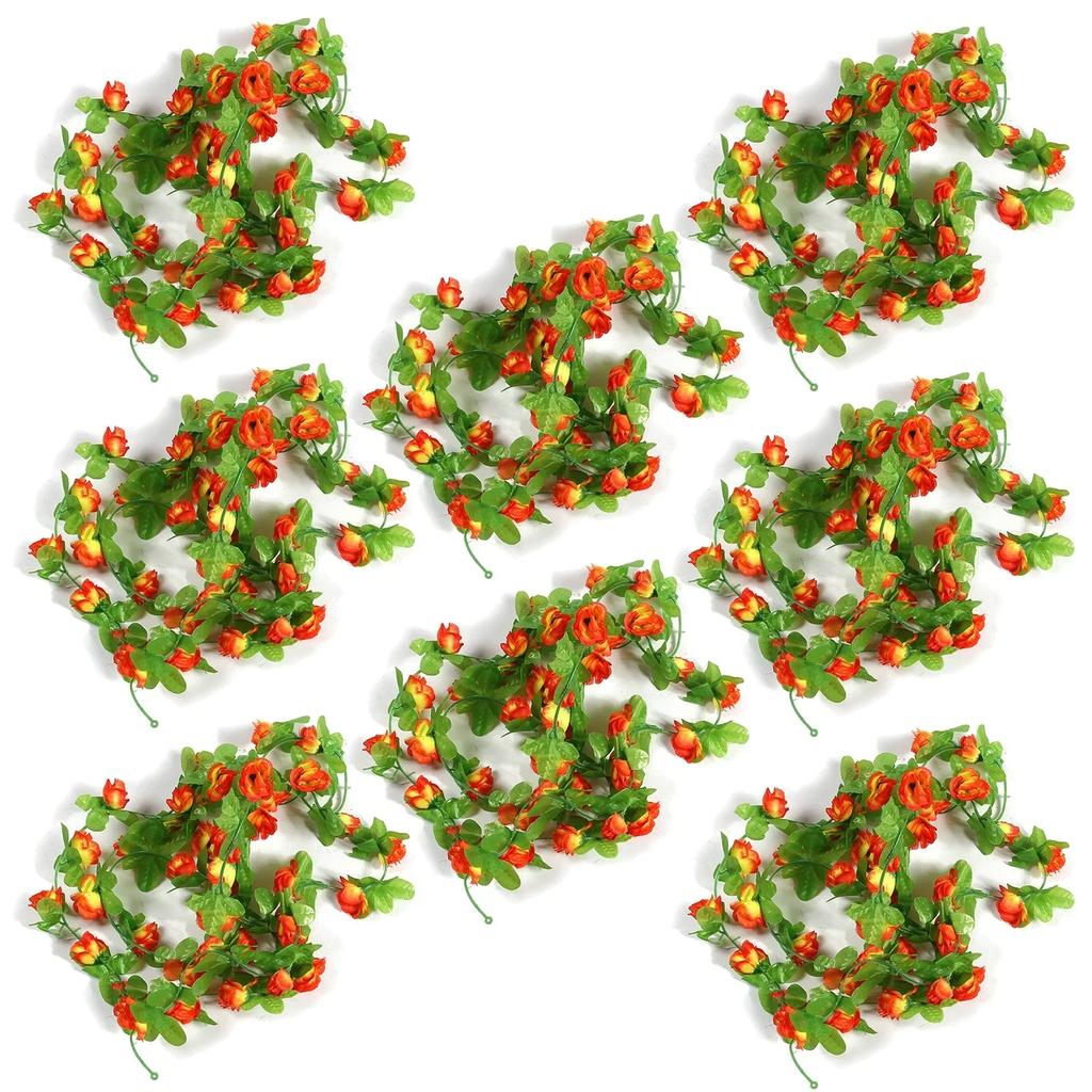 40 Heads Simulated Rose Flower Vine Hedge Living Room Wedding Decoration Wall Hanging Simulated Flowers Rattan 8pcs 230cm