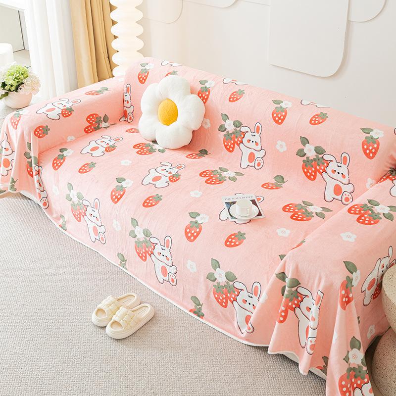 Kreativní kreslený zvířecí potah na pohovku All-inclusive univerzální potah do obývacího pokoje Plyšová deka na zdřímnutí Vlněná deka