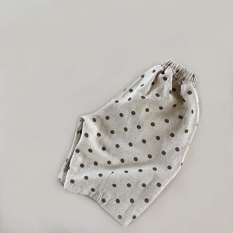 Polka Dot Cotton Linen Shorts - Summer 2025 Kids' Loose Fit, Comfortable Korean Style Wide-Leg Pants for Toddlers