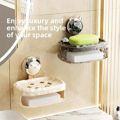 Suction Cup Wall-mounted Soap Box, No Need for Drilling, Bathroom Draining Soap Box, High-end Household Wall Double-layer Large Soap Box
