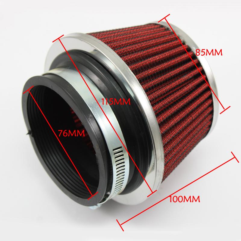 3.0inch Cold Air Intake Filter Red Universal Washable Reusable for Sport Racing Car Engine Intake Pipe 76mm High Flow Air Filter