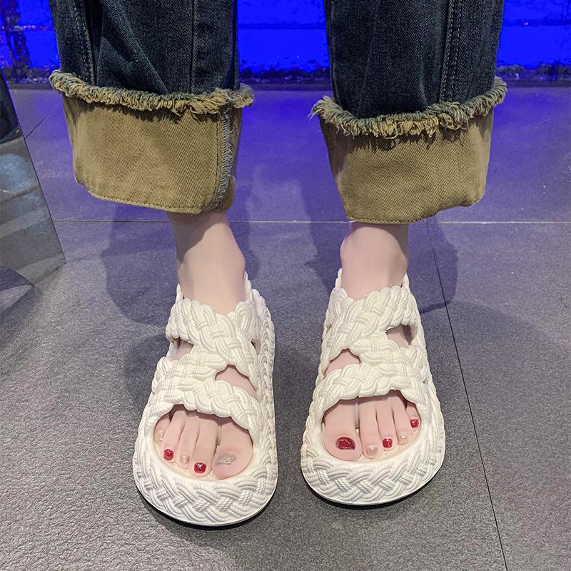 

2025 Новые женские сандалии на платформе с открытым носком, летняя мода, повседневная, элегантная, удобная обувь для бега 35-36 бежевый