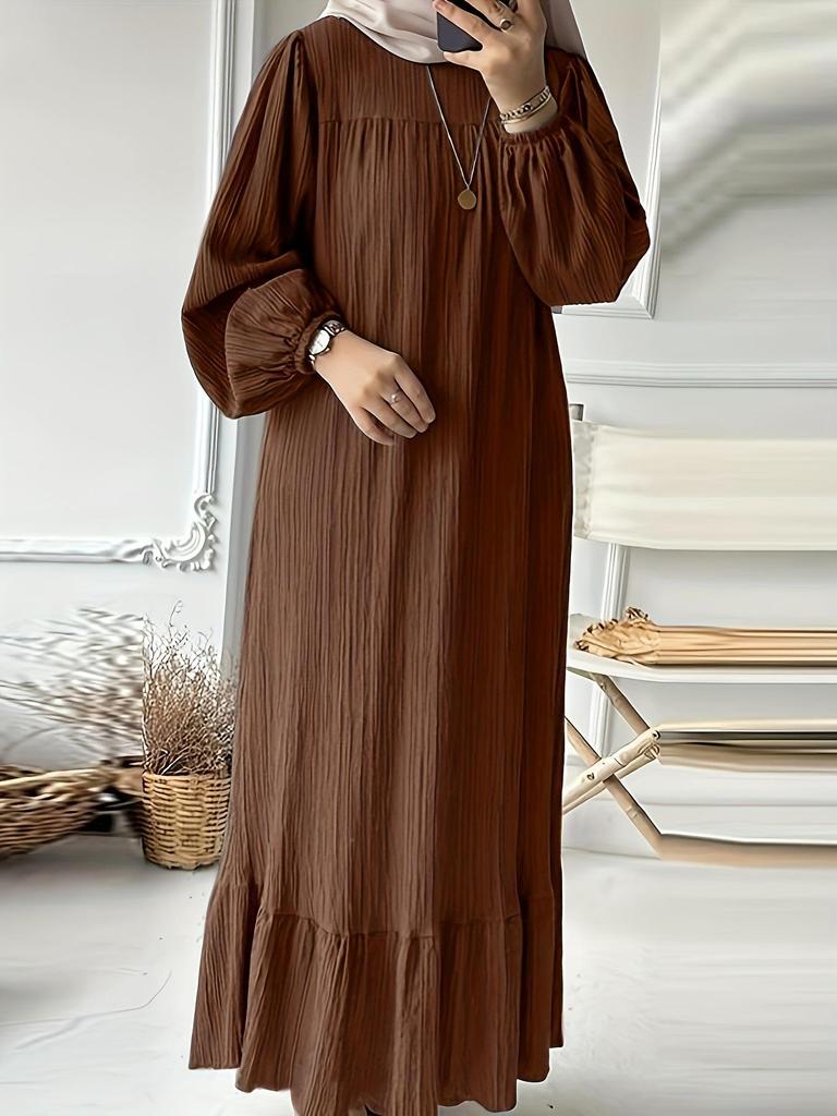 2024 Women's Long-Sleeve Vintage Ruffle Hem Dress - Spring/Autumn Fashion