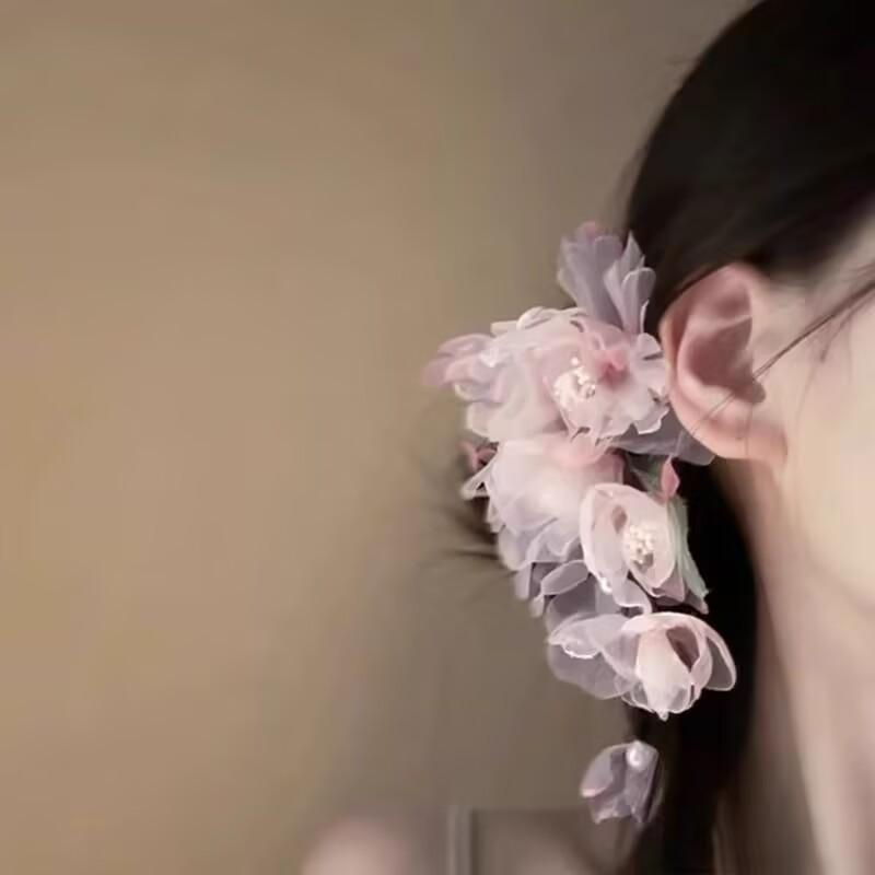 Pure Pink Super Immortal Daily Silk Yarn Flower Hairpin Fashion Side Clip Hair Disc Court Hanfu Accessories