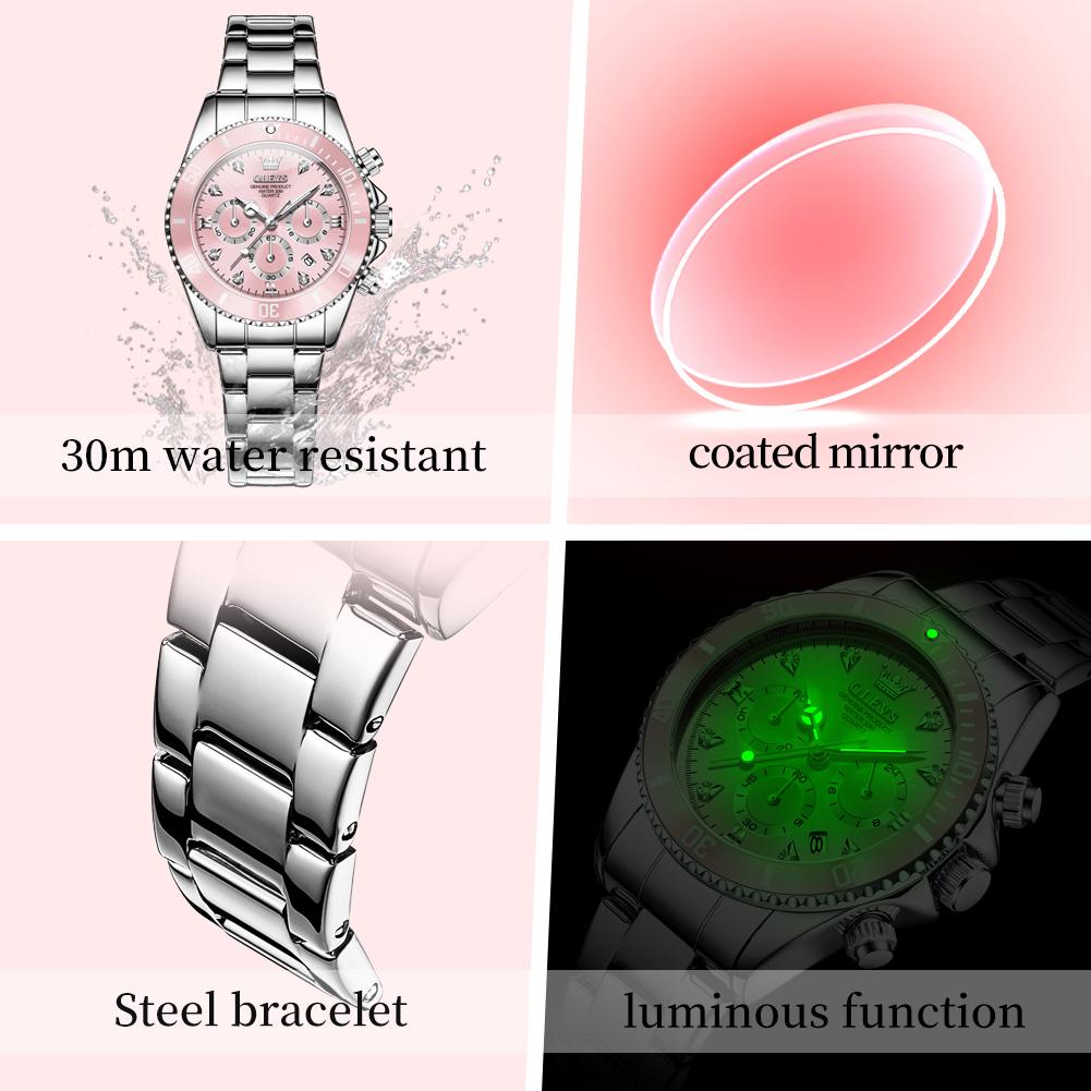 OLEVS Luxury Women Watch Original Quartz Watch Multi Functional HD Date Waterproof Luminous Chronograph Women Watch
