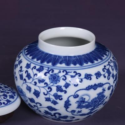 Modrobílý porcelánový čajový džbán s víčkem Keramická stolní váza Domácí multifunkční krabička na sladkosti, ořechy, šperky Kuchyňská nádoba