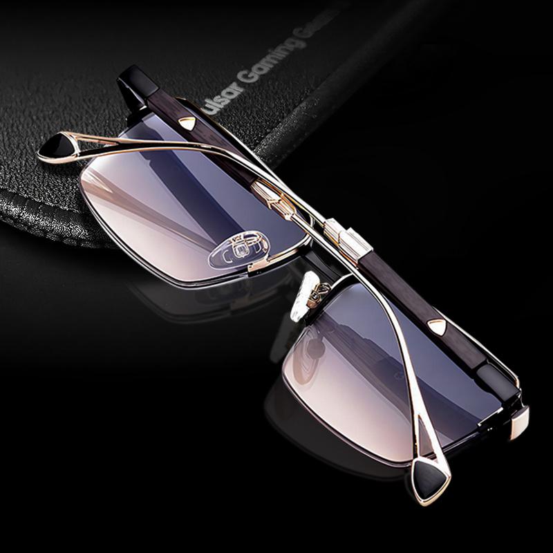 Men'S High-End Light Luxury Half Frame Sunglasses Travel Sunglasses With Metal Frames Wood Grain Brown Driving Glasses