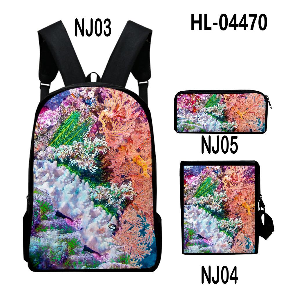 Scenari Sottomarini Classici Corallo Stampa 3D Set da 3pz Zainetti Scolastici Zaino Daypack per Laptop Borsa a Spalla Inclinata Astuccio