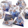 7 Pcs Blue Golden Number Sharp Edge Resin Dice Polyhedral Dice Suitable For Role-Playing Dice PropBoard Game