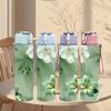 1PC Green Floral Leaf Marble Pattern 750ml Color Plastic Sports Water Bottle Leakproof Flip Straw Lid Suitable for Sports Office Home Use