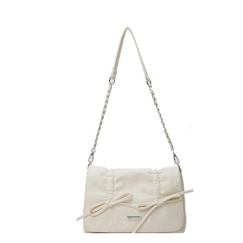 2024 Spring Summer Retro Washed Leather Crinkle Bow Motorcycle Pillow Bag Armpit Bag Fashion Single Shoulder Diagonal Bag