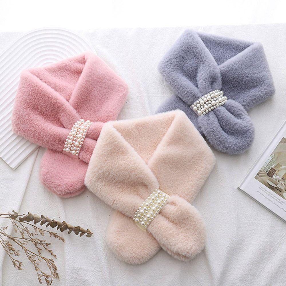 Soft Pearl Plush Scarf Faux Rabbit Fur Korean Style Scarf Cute Faux Fur Scarf Winter Keep Warm