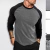 Spring Autumn Men Casual T-shirt O-neck Raglan Sleeve Color Matching Slim Fit Fitness Gym Pullover Tops Streetwear