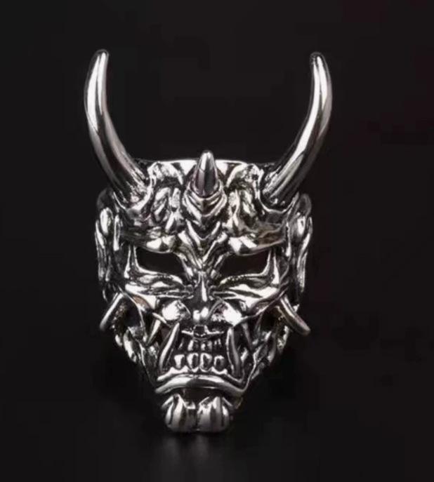 Retro Bull Head Hannya Mask Hip Hop Ring: Gold & Silver Horn Men s Streetwear