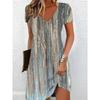 Women Short Sleeve V-Neck A-Line Dress Marble Pattern 3D Print Dress Oversizd Casual Elegant Female  Vestidos