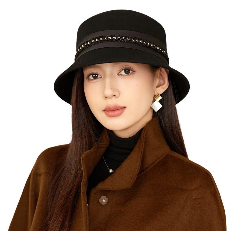 French Hat Women'S Autumn And Winter High-End Sense Elegant Bucket Hat Hepburn Style Show Face Small Wool Top Hat
