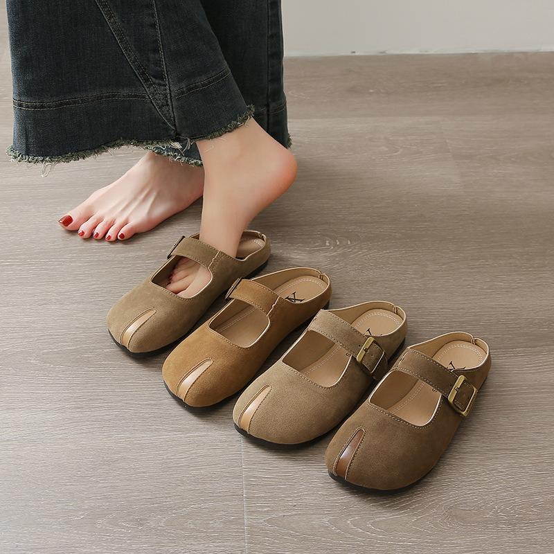 Flat-bottomed Bag Head Half Slippers Women's Fashion Spring New Retro Round Head