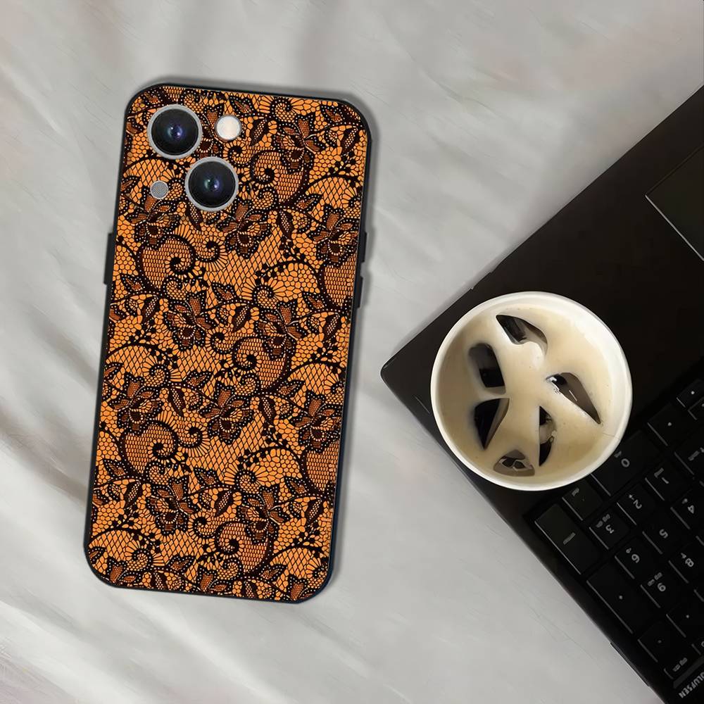Vintage Lace Phone Case For iPhone 17,16,15,14,13,12,11,Pro,XS,Max,XR,Plus,E,SE4,Mini Black Soft Cover