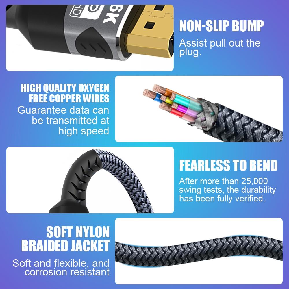 DP 2.1 Kablo DisplayPort Kablosu 16K@30Hz 8K@60Hz HDR Ekran Portu Adaptörü 3080 TV Video PC Dizüstü TV Oyun Monitörü