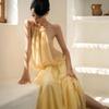 2026 European and American summer new neck solid color personalized fashion off the shoulder elegant temperament holiday dress