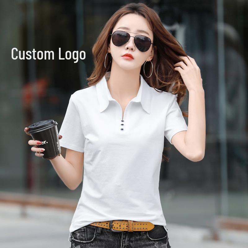 

Women s Spring Short Sleeve Cotton Polo Collar Loose Shirt M