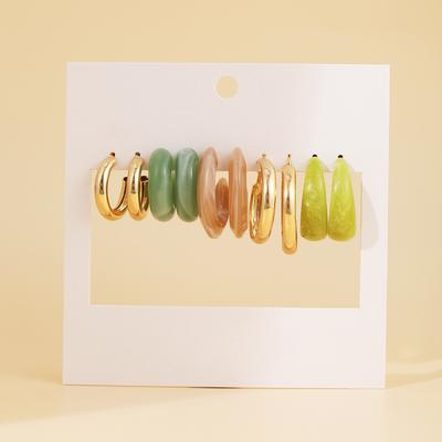 New Retro Tree Finger C-shaped Letter Stud Earrings Set, Acrylic Acetic Acid Earrings Set 5 Pairs
