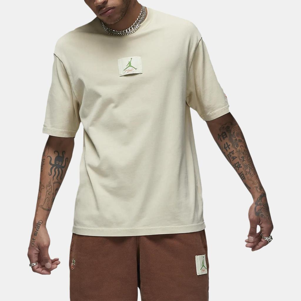 Titan X Jordan Co-Branded Logo Print Round Neck Short Sleeve T-Shirt Men Tops Beach-Light-Yellow DV7030-234