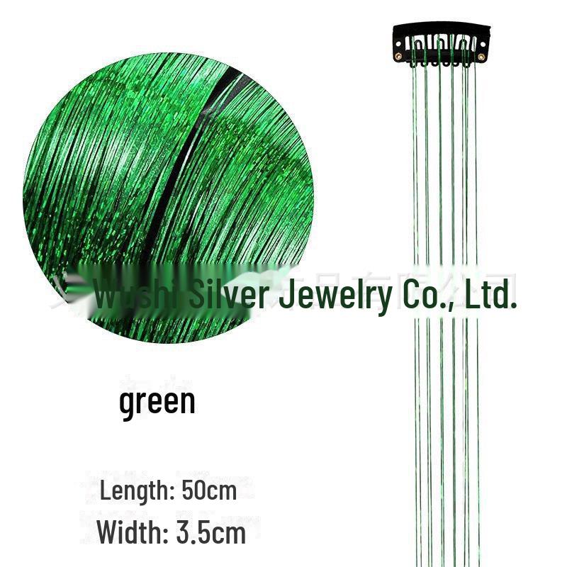 Set de extensii de păr cu beteală Laser Silk, format din 6 bucăți: Șuvițe aurii și argintii, fără cusur, colorate, cu sclipici