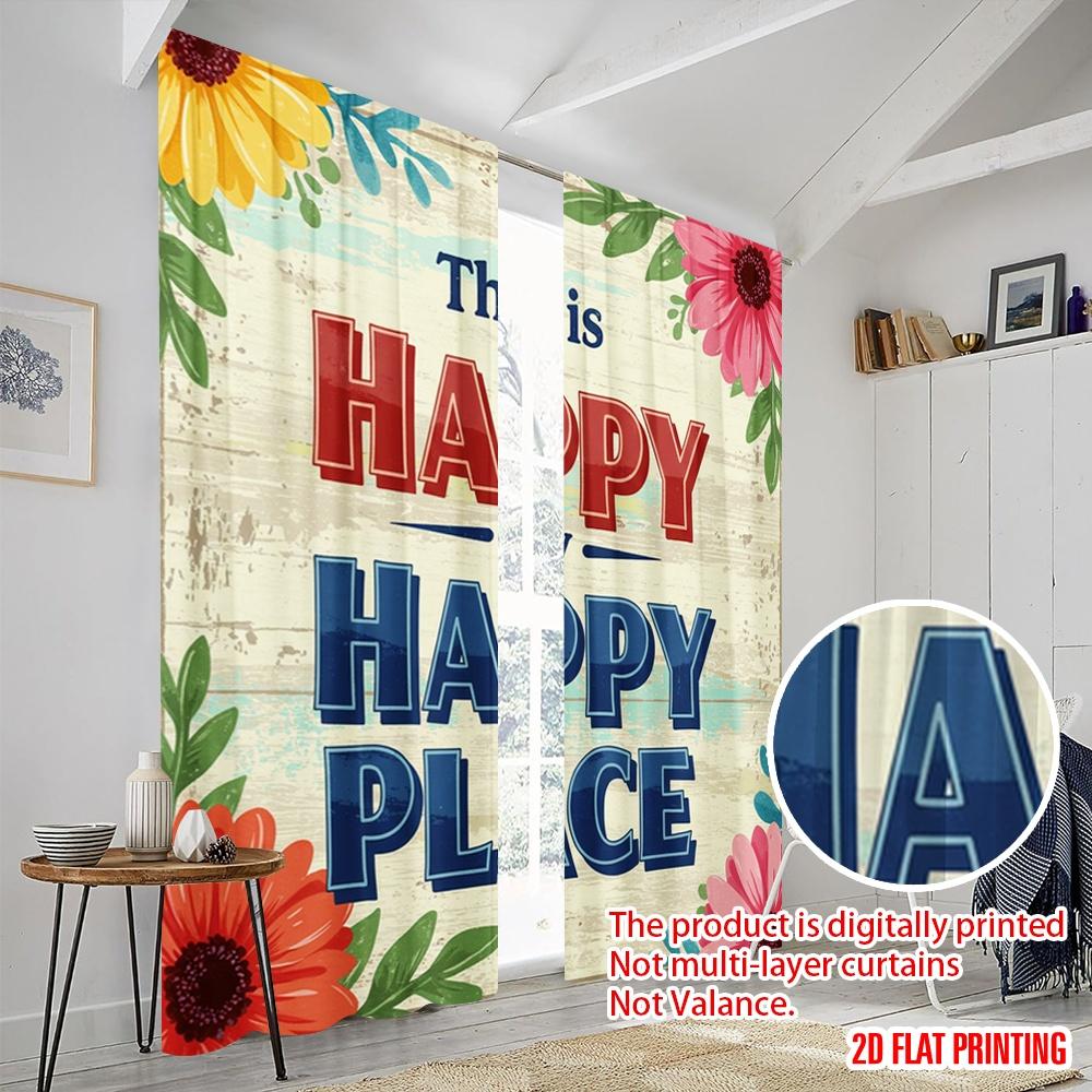 2pcs 2D flat printing Drapes This is Happy My Happy Place Fabric Without Electricity Holiday Decorations Perfect for All Season