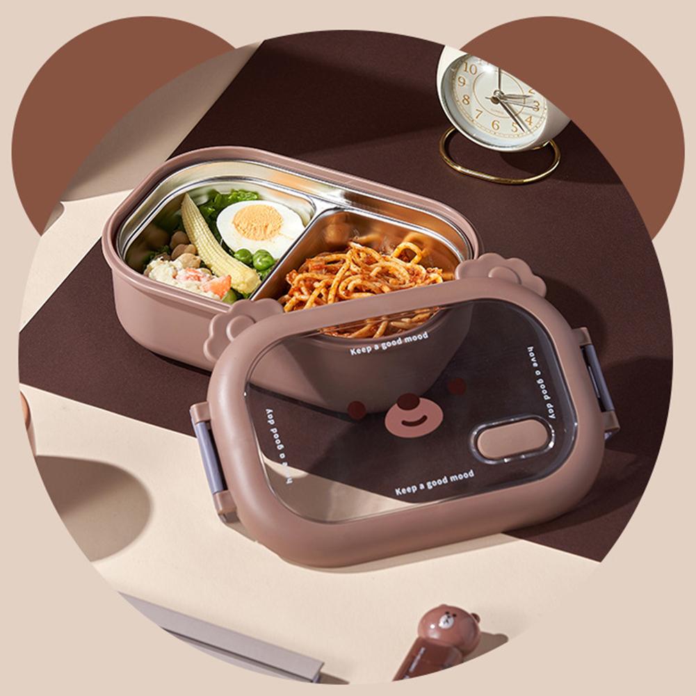 Stainless Steel Bento Box BPA-Free Cartoon Lunch Box Double-Sided Locking Design 1000ml Deposit Meal/Fruit/Vegetables and Salads