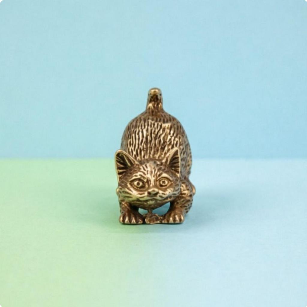 Brass Cat Figurine Handcrafted Miniature Statue Handicraft Tiny Kitten for Collectors,