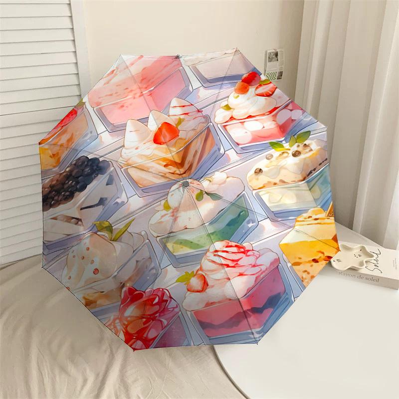 

1pc dessert cake Automatic Open/Close Umbrella Compact Folding Umbrella with 8-Rib Shaft for Women/Men, Portable Travel Umbrella,1238S